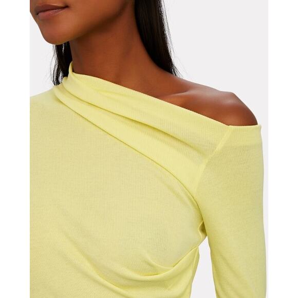 Helmut Lang, Draped One Shoulder Ribbed Knit Top, Charlock Yellow, Size Small - Picture 3 of 9